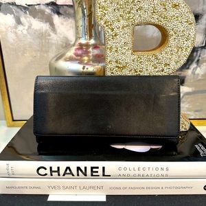 Celine Large Flap Black Leather Wallet with Flap Snap Closure HOST PICK